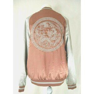 Dragons Embroidered Copper Pink Satin Bomber Jacket Standard Issue Womens Small